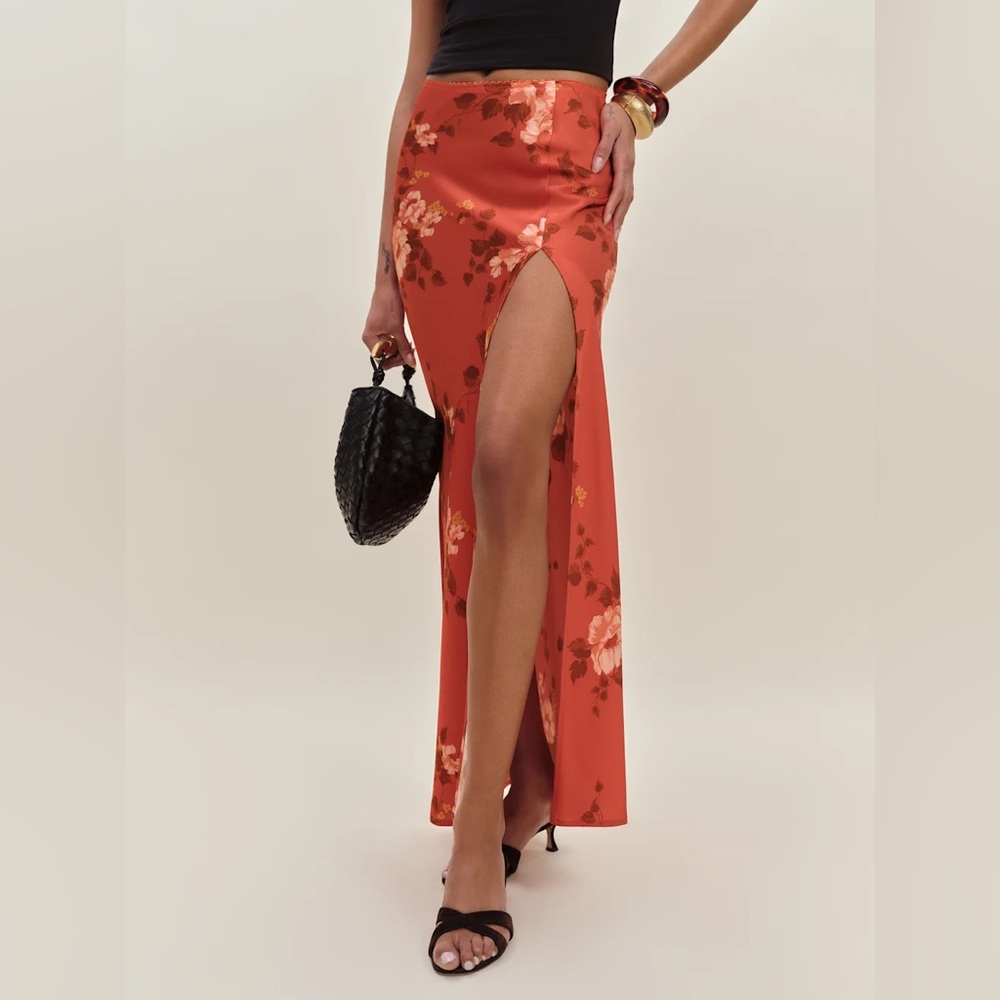 NWT Reformation Petites Layla Satin Skirt With Slit